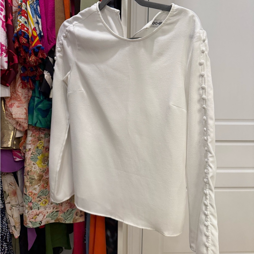 DO+BE White Blouse with Asymmetrical Ruched Design and Mandarin Collar